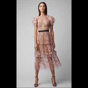 Self-Portrait Pink Floral Embellished Midi Dress